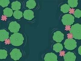 Lotus pond with leaves and pink flowers view from top vector illustration