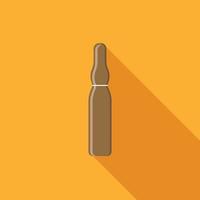 Medical brown glass ampoule on a coloured background with a long, flat style shadow. Layout template ready for your design. vector