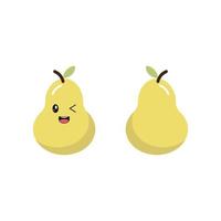 Simple icon of a yellow pear character in a flat cartoon kawaii style on a white isolated background. Vector illustration