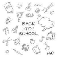 Free drawing of school subjects. Back to school. Vector illustration. Set of elements for school.