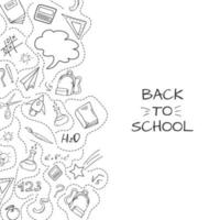 School background on a white background. Freehand drawing of school supplies with doodles. Vector