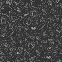 Seamless vector illustration with school supplies in doodle style for textile fabrics, wrapping paper and wallpaper design for websites. Vector illustration on black background.