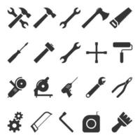 Tool icon collection. Vector illustration. Instrument symbol, wrench, hammer, handsaw, screwdriver, adjustment wrench, paint brush