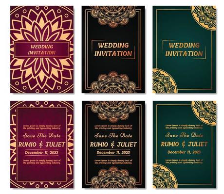 Wedding invitation or greeting card set with ornament.