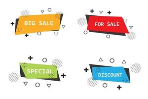 Flat linear promotion ribbon banner, scroll, price tag, sticker, badge, poster. Vector illustration