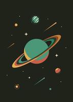 cartel espacial con diferentes planetas. vector