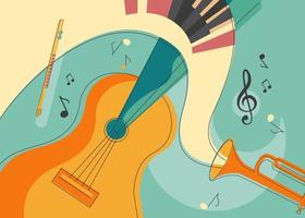 Banner with different musical instruments. vector