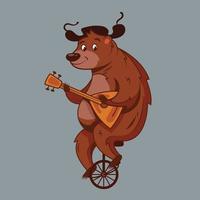 Bear riding bike and playing balalaika. vector