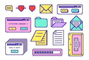 Set of retro pc elements. Old user interface window 90s retrowave style. Retro message box with buttons. Vector illustration of UI and UX.
