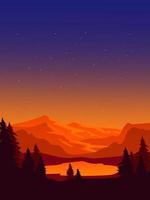 Beautiful peaceful mountain landscape at sunset and sunrise, majestic nature background,banner,poster, cover set vector illustration.