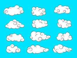 Set of clouds icon character vector illustration. I solated on blue background.