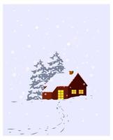 House on winter landscape in the village vector illustration background.
