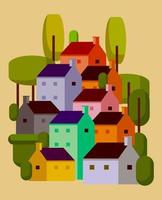 Colorful house's ,trees on village landscape vector illustration.