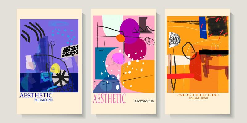 Set of aesthetic abstract grunge hand drawn vector illustration.