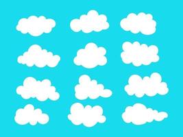 conjunto de ilustración de vector de caracteres de icono de nubes. me consolé en el fondo azul.
