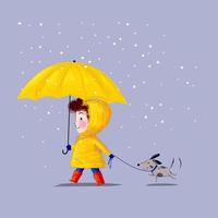 niña, niños con un paraguas en el personaje del día lluvioso, símbolo de icono, ilustración vectorial dibujada a mano.