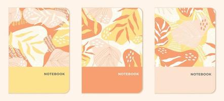 Abstract templates with leaves in yellow, peach and orange tones for notepads, planners, brochures, books, catalogues. Vector. vector