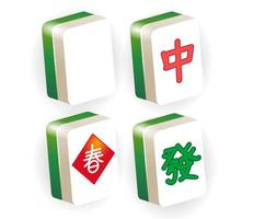 Winner Mahjong set in Vector. Mahjong is a chess-based game developed in China, the text symbolizes fa and zhong, spring vector