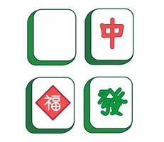 Mahjong icon set, new year style, text symbol Chinese characters fa and zhong and blessing vector