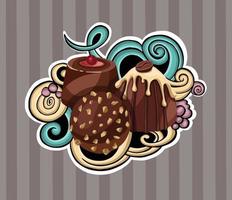 Chocolate background with various tasty sweets and candies. High quality illustration vector