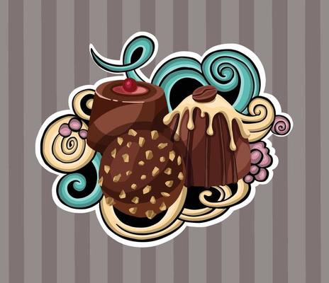 Chocolate background with various tasty sweets and candies. High quality illustration