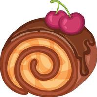 rollo dulce con cerezas y chocolate, ilustración dibujada a mano vector