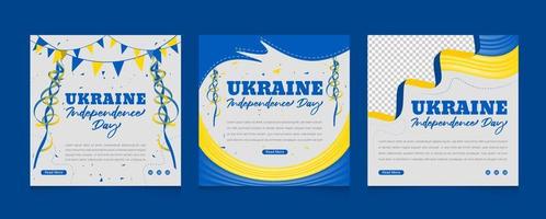 Ukraine independence day celebration social media post template set vector