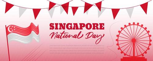 Gradient Singapore national day Background with 3d flag-waving design vector