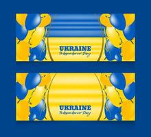 Ukraine independence day celebration with balloon ribbon and 3d flag-waving illustration horizontal banner template set vector