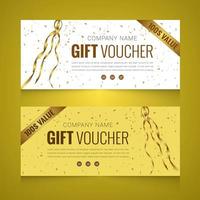 Gradient gift voucher horizontal banners with golden color ribbon design vector