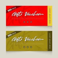 Realistic gift voucher with golden color ribbon horizontal banners template design vector