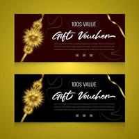 Gradient gift voucher horizontal banners with golden color ribbon design vector