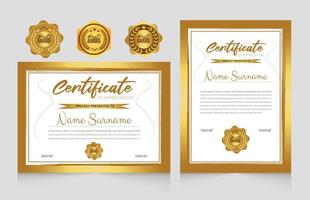 elegante plantilla de certificado con el mejor diseño de conjunto de insignias de premios vector