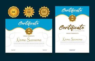 elegante plantilla de certificado con el mejor diseño de conjunto de insignias de premios vector