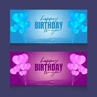 Happy birthday celebration with realistic balloons and ribbon horizontal banner design vector