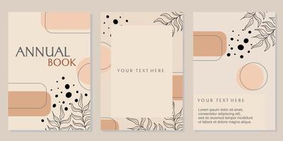 annual book cover designs.earth tone color geometric background with floral hand drawn element vector