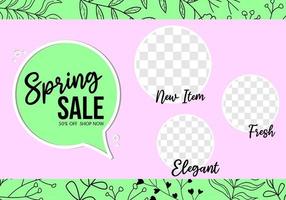 spring sale banner. natural pink green color theme design. abstract background with chat bubble elements vector