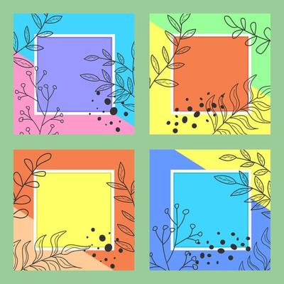 social media post templates. Abstract design with hand drawn floral background.