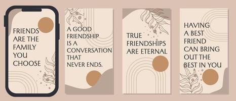 set of quote templates for social network stories. brown aesthetic style design. abstract background with hand drawn floral elements vector