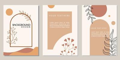 aesthetic cover template with hand drawn floral ornaments. brown color background with geometric style. designs for catalogs, brochures vector