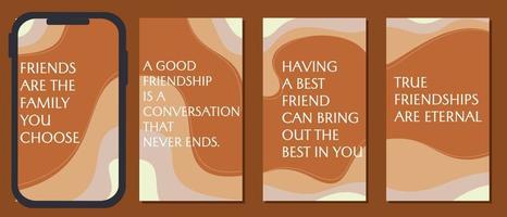 friendship quote design template with aesthetic style background. designs with curved patterns for social media stories. vector