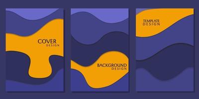 paper cut style cover design set. blue yellow abstract background with curved pattern vector