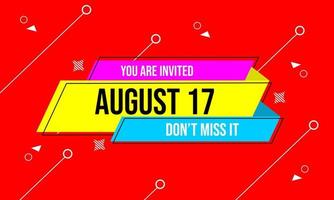 red color flat design invitation banner. background with independence day text. memphis style badge vector