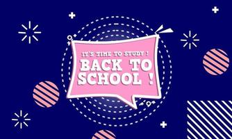 memphis style back to school banner. child design in pink color. education poster vector