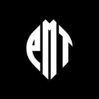 PMT circle letter logo design with circle and ellipse shape. PMT ellipse letters with typographic style. The three initials form a circle logo. PMT Circle Emblem Abstract Monogram Letter Mark Vector. vector