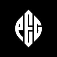 PEG circle letter logo design with circle and ellipse shape. PEG ellipse letters with typographic style. The three initials form a circle logo. PEG Circle Emblem Abstract Monogram Letter Mark Vector. vector
