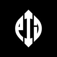 PIJ circle letter logo design with circle and ellipse shape. PIJ ellipse letters with typographic style. The three initials form a circle logo. PIJ Circle Emblem Abstract Monogram Letter Mark Vector. vector