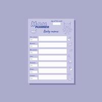 Mom planner blue baby menu A4 vector