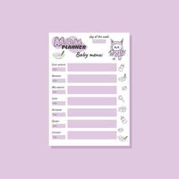 Mom planner white baby menu A4 vector
