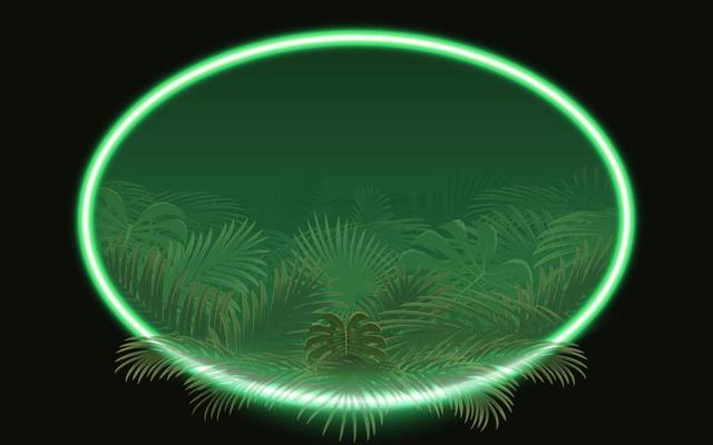 Bright tropical palm leaf with neon frame